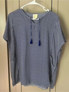 Copper Key Girls Striped Navy and White Beach Tie-Neck Coverup - Size 14